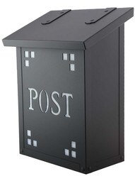 Pasadena Solid-Brass Vertical Mailbox with Post Stencil and Decorative Glass in Textured Black/Wispy White Glass.